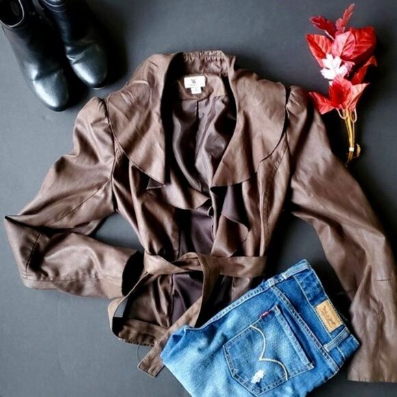 💍 Worthington Brown Pleather Jacket - Picture 1 of 7